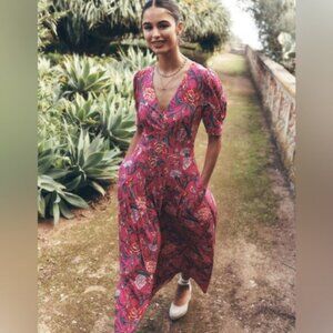 Boden Kristen Pleated Jersey Dress in a pink floral print